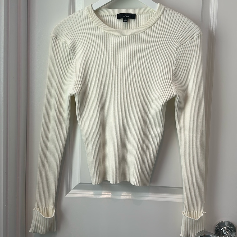 Lulus Off White Ribbed Crew Neck Sweater